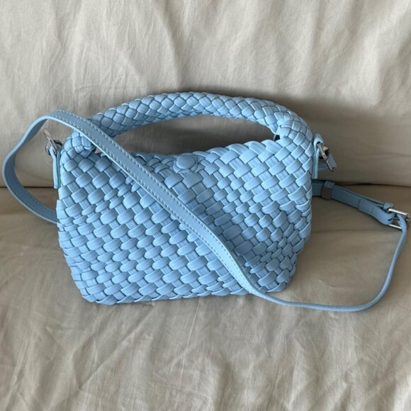 Neiman Marcus Woven PU Leather Light Blue Crossbody Bag - Picture 1 of 8